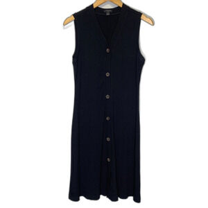 Womens Talbots Petite Black Ribbed Sleeveless Button Up Dress Large Comfort